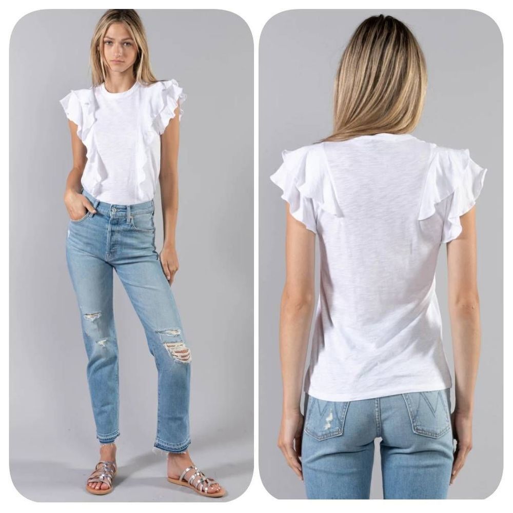 Veronica Beard Bea Ruffle T-Shirt Size L White